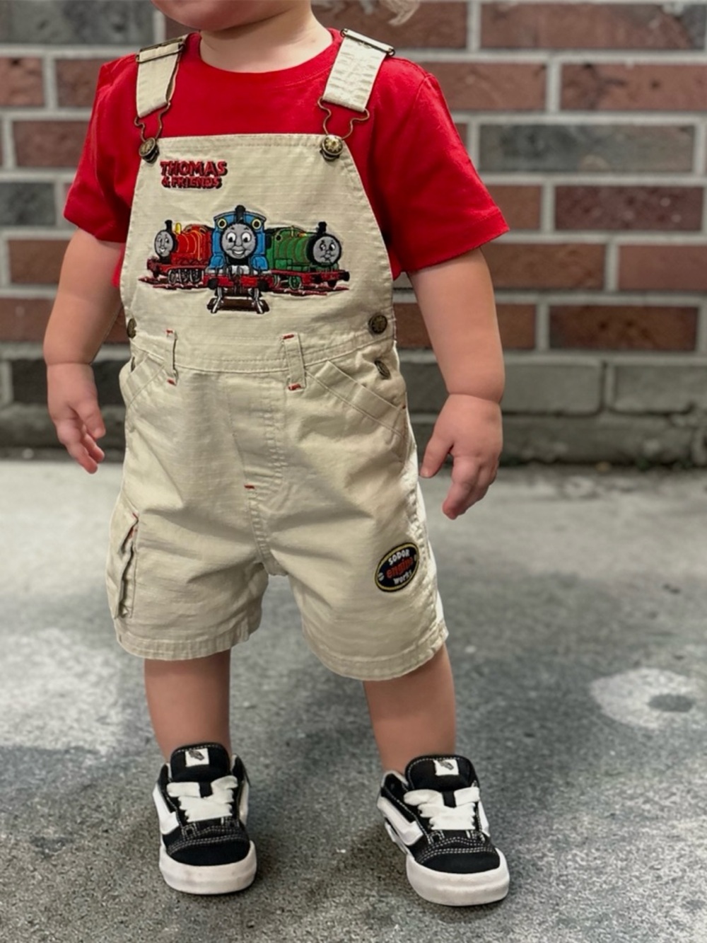 Thomas & Friends Cream Overalls with Red Shirt Accent